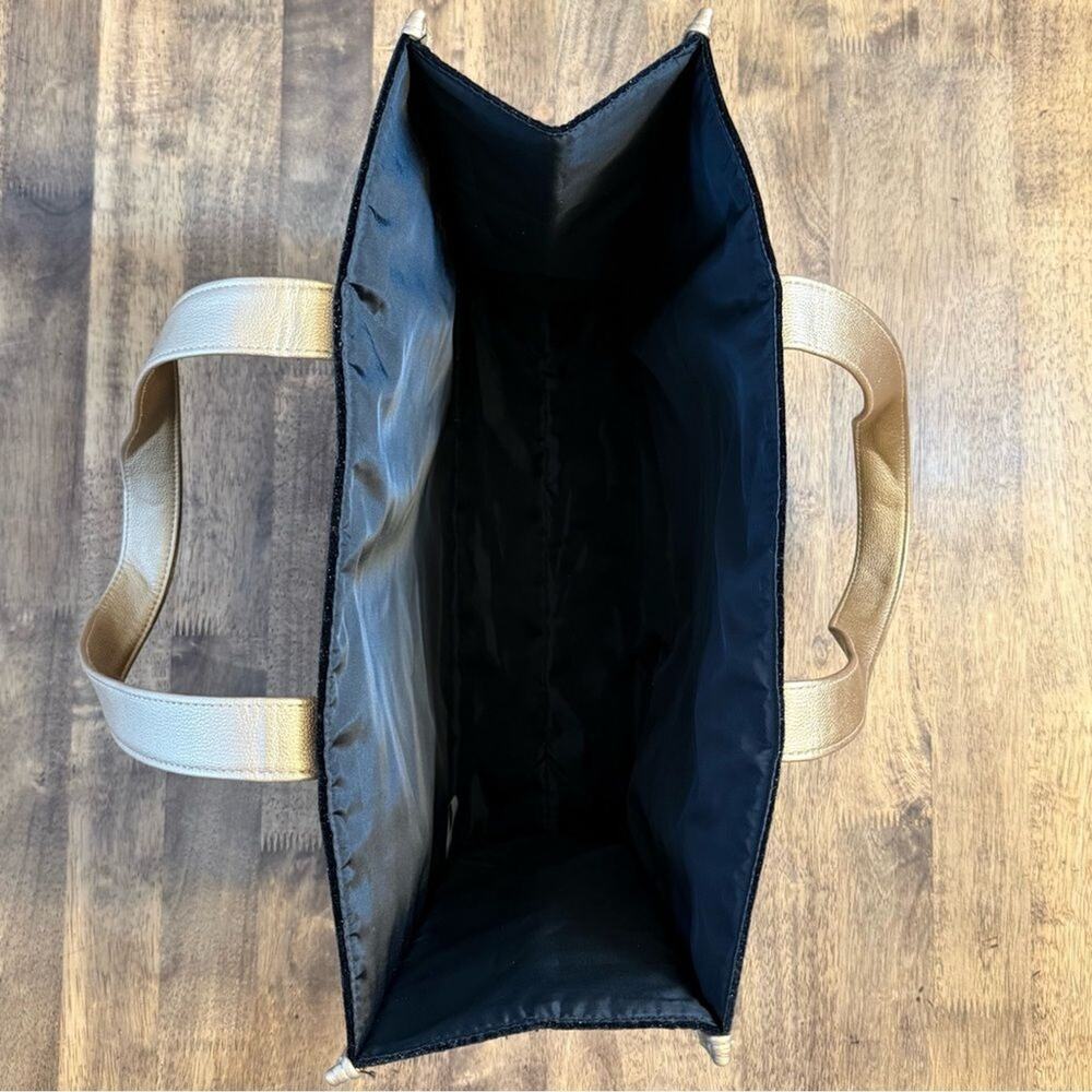 Jimmy Choo Parfums Tote Bag Black Velvet Gold Metallic Sparkle Drop Handle - Picture 9 of 10